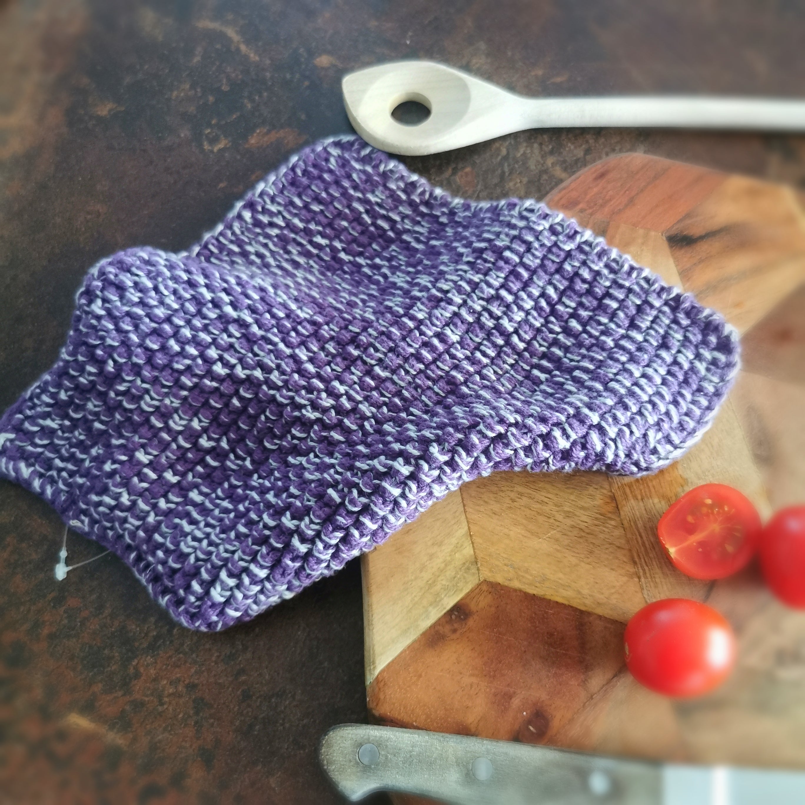 Topflappen lila Melange gestrickt von Mynte