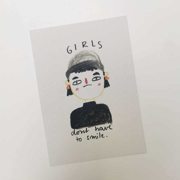 Postkarte Girls don't have to smile Slinga Illustration