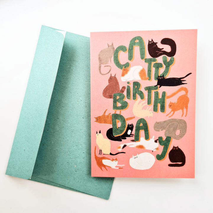 Catty Birthday Klappkarte mit Umschlag von Slinga Illustration